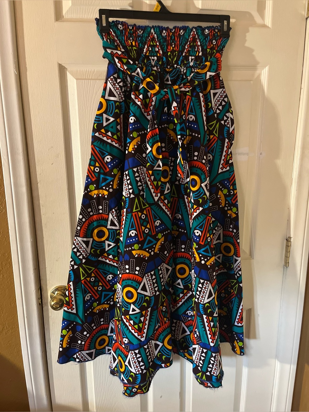 Colorful Geometric Smocked Waist Pants O/S